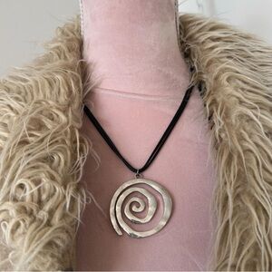 Silver Swirl Pendant Necklace on Black Cord